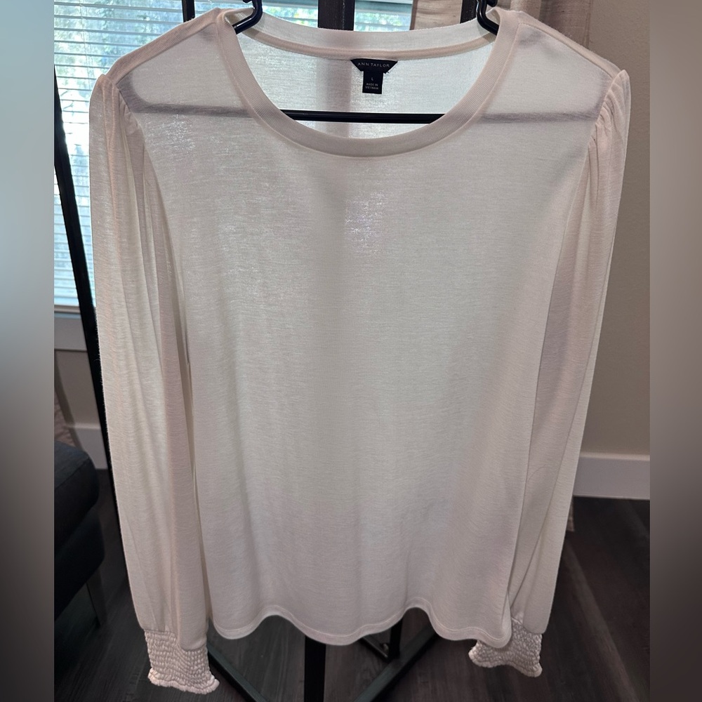 Ann Taylor Cream Long Sleeve Top